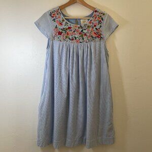Maeve Chrissy Embroidered Tunic Dress Blue Floral Yoke Striped Boho Summer Sz 6